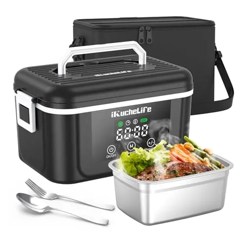 ikuchelife Elektrische Lunchbox für Erwachsene, 1500ML, mit Isolierbeutel und Edelstahlbesteck, Auslaufsicher und tragbar