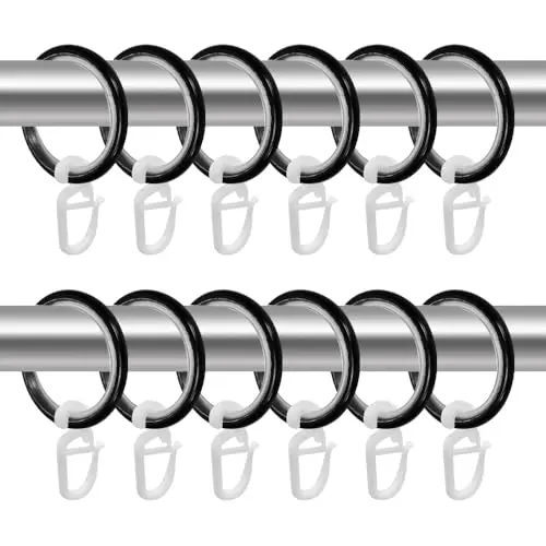 Huucozn 60 Stück Gardinenringe mit Haken - 30MM Schwarz für Vorhänge und Duschvorhang