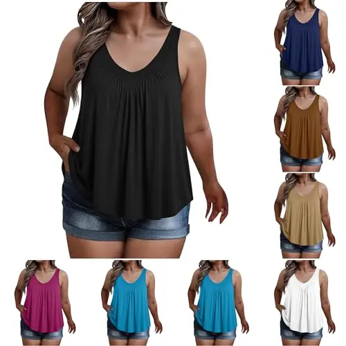Damen Tank Top Übergröße V-Ausschnitt Sommer Ärmellos Elegant Lässige Bluse Frühling Urlaub Strand