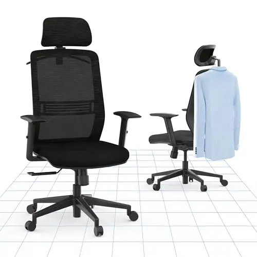 FLEXISPOT Ergonomischer Bürostuhl mit Kopfstütze und Lordosenstütze, höhenverstellbar, schwarz