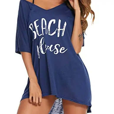 AI'MAGE Damen Strandkleid V-Ausschnitt Bikini Cover Up Pantoletten Sommer Strand Style