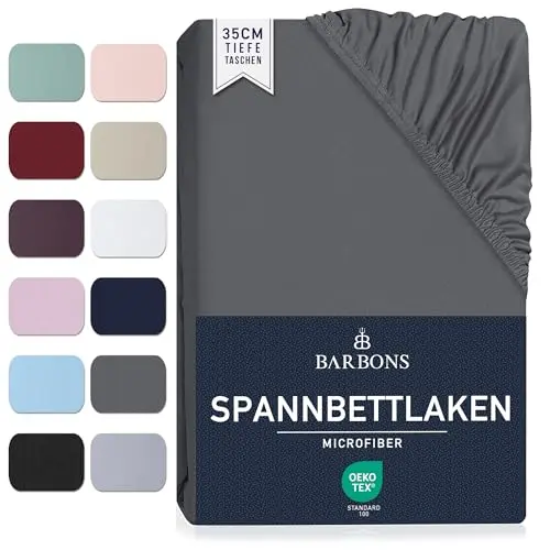 Spannbettlaken 180x200cm, 35cm Tiefe, Mikrofasermaterial, dunkelgrau, für Boxspring- und dicke Matratzen, Oeko-TEX