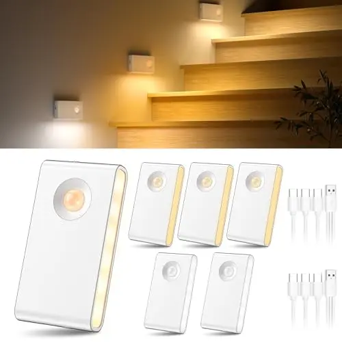 daphomeu 6er Set Nachtlicht mit Bewegungsmelder und Dimmfunktion für Treppen, Flure, Schlafzimmer und Badezimmer