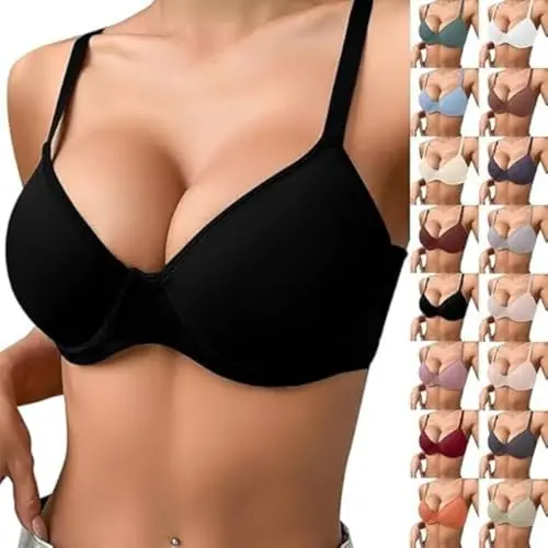 Damen Push-Up Bügel-BH, wattiert, Balconette, große Größen, Schwarz, 80C