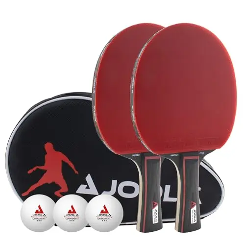 JOOLA Tischtennis Set Duo PRO mit 2 Schlägern, 3 Bällen und Hülle, rot/schwarz