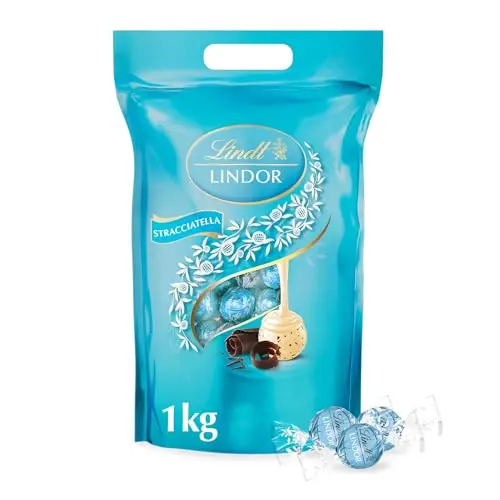 Lindt LINDOR Schokoladen Kugeln Stracciatella, 1 kg Beutel, wiederverschließbar, Großpackung, Pralinen-Geschenk