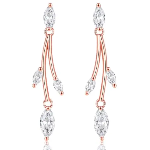 CERSLIMO Hochzeit Ohrringe Rosegold Lange Ohrstecker 45mm, Vergoldet für Braut - Geschenkbox für Frauen und Damen