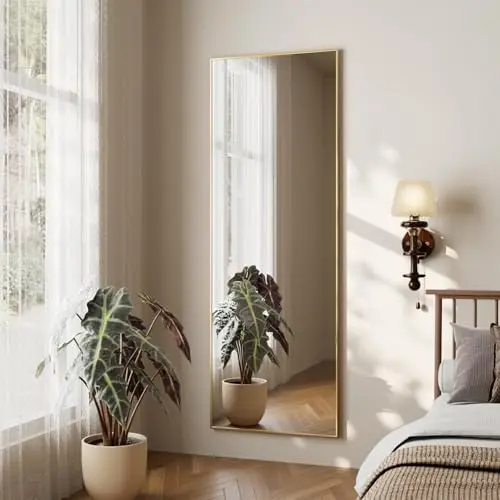 Koonmi Ganzkörperspiegel 35x122cm, Hängespiegel mit Rahmen für Garderobe und Schlafzimmer, Gold