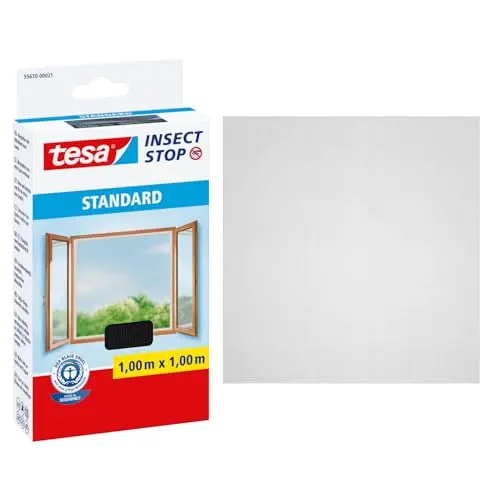 tesa INSECT STOP Fliegengitter für Fenster, zuschneidbar, ohne Bohren, 100x100 cm, anthrazit