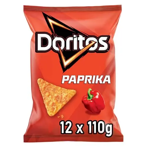 Doritos Paprika Tortilla Nachos - Herzhafter Snack aus Mais (12 x 110g)