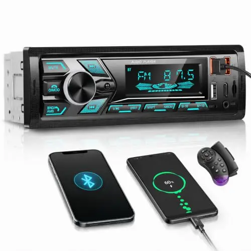 GOHHDL 1DIN-Autoradio mit Bluetooth, FM-Radio, MP3, USB, AUX, Type-C Schnellladefunktion, SD/TF, bunte Tasten, Lenkradsteuerung