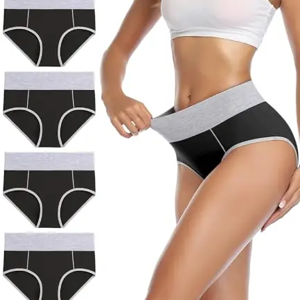 Wirarpa Damen Unterhosen Baumwolle Taillenslip 4er Pack Schwarz M