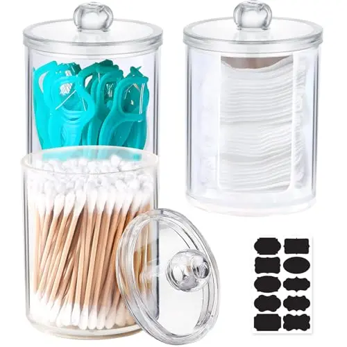 Gucass 3er Set Acryl Qtip Halter mit Bambus Deckeln - Aufbewahrungsbox für Kosmetik & Wattestäbchen