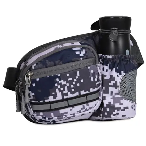 TAN.TOMI Bauchtasche mit Flaschenhalter - Wasserdichte Hüfttasche für Damen und Herren zum Laufen und Wandern