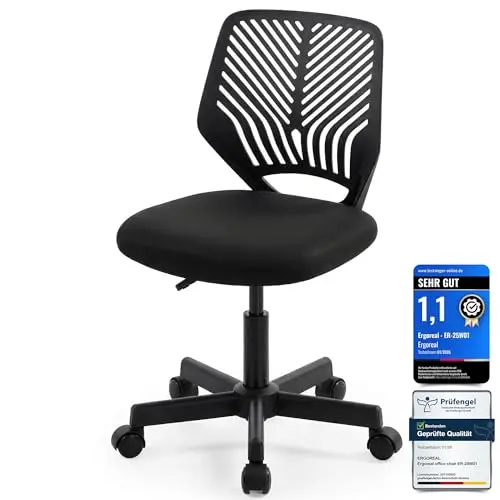 Ergoreal Ergonomischer Bürostuhl mit Rollen und Höhenverstellung - Cozy ohne Armlehne für Homeoffice und Arbeitszimmer (Schwarz)