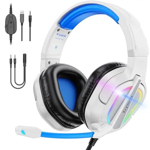 Krysenix PG2 RGB Gaming Headset für PS4, PS5, PC, Xbox, Switch - Azurblau/Weiß