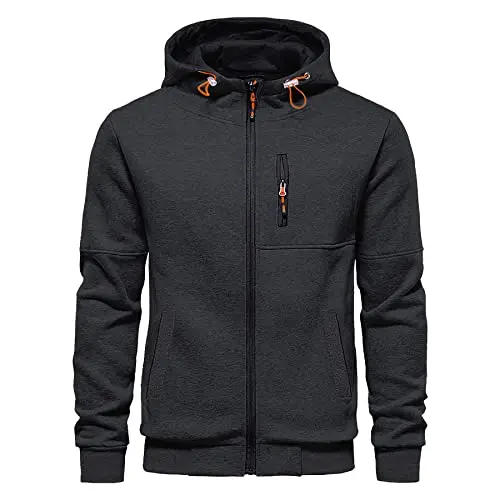 CTU Herren Kapuzenpullover mit Reißverschluss, langärmelig, Fleece, Dunkelgrau, S
