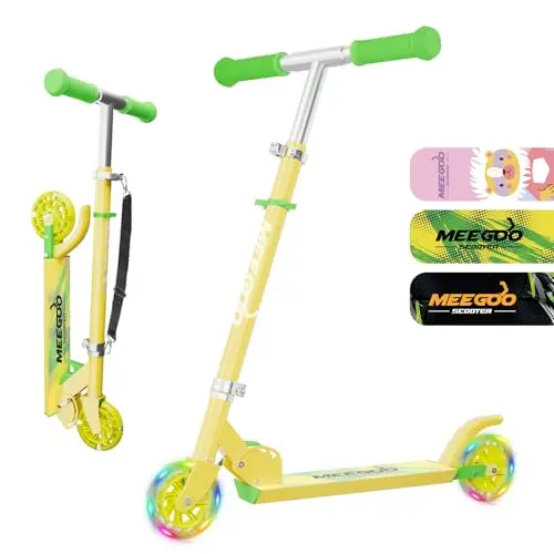 MEE GOO Kinder Aluminiumber Roller klappbar, höhenverstellbar, für 3+ Jungen und Mädchen, gelb