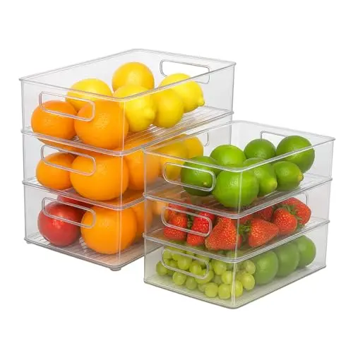 kelav Kühlschrank Organizer 6-teilig, Stapelbare Aufbewahrungsboxen mit Griff, BPA-frei