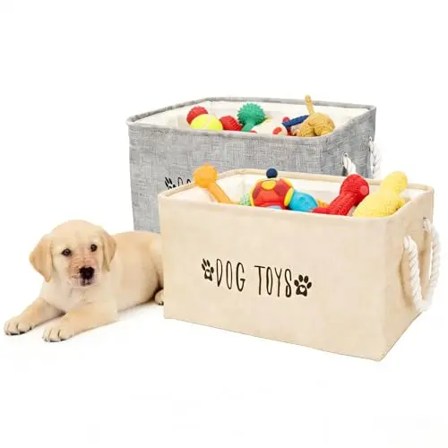 Hundespielzeug Aufbewahrungsbox, faltbar, 40x30x20cm, Stoffkorb mit Griff für Haustierzubehör