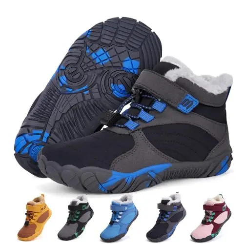 BibYuga Barfußschuhe für Kinder, warme und wasserabweisende Winterschuhe, rutschfeste Outdoor-Stiefel