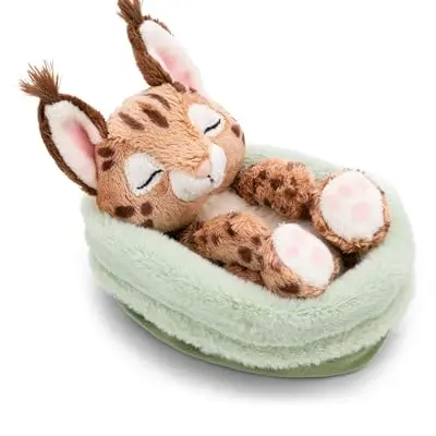 NICI Kuscheltier Karakal 12cm schlafend im Körbchen - braun, weiches Plüschtier zum Kuscheln und Spielen - tolle Geschenkidee
