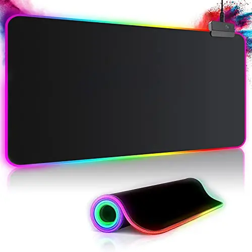 Großes RGB Gaming Mauspad 800x300mm mit 14 Beleuchtungsmodi, wasserdicht & rutschfest für Computer