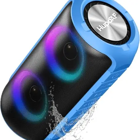 Hupoaf Bluetooth Lautsprecher mit Licht, Tragbarer Speaker, Tiefer Bass, IPX7 Wasserdicht für Reisen/Party/Strand