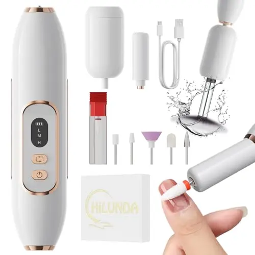 HiLUNDA Tragbarer Elektrischer Nagelfräser - 2 in 1 Kabelloses Set für Gelnägel und Reinigung von Make-up Pinseln