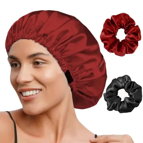 FOLAI Satin Schlafmütze für Damen und Mädchen – Verstellbare, weiche Kopfhaube in Seide, Gummizug