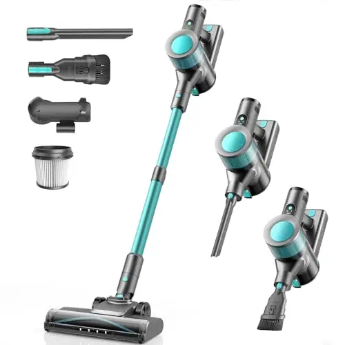 Dzaki Akku Staubsauger 45000Pa, kabellos mit Smart Display und Standfunktion für Teppich und Hartboden (Cyan)