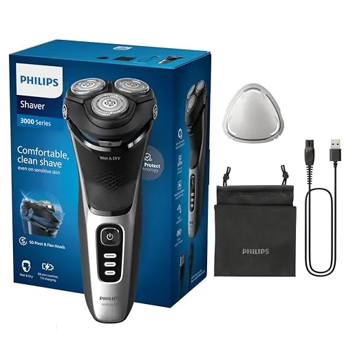 Philips Shaver Series 3000 – Elektrischer Rasierer für Männer in Schwarz mit Bartschneider und Reisetasche