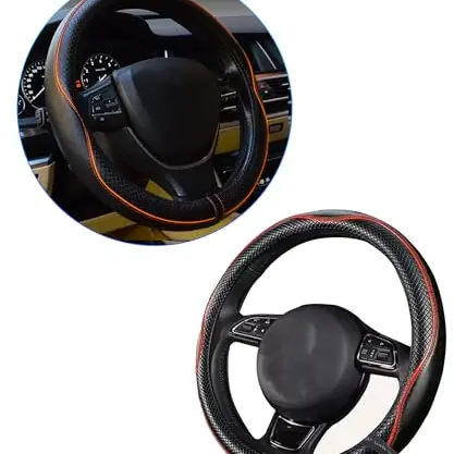 Xibao Lenkradbezug für 37–39 cm Durchmesser, Schwarz & Orange, passend für die meisten Autos, Fahrzeuge und LKWs