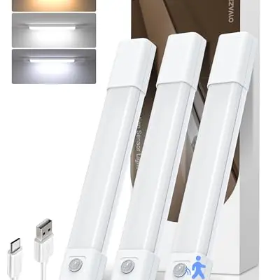EZVALO 20CM LED Schrankbeleuchtung mit Bewegungsmelder, dimmbar, 3 Farbtemperaturen, wiederaufladbar, 3 Stück