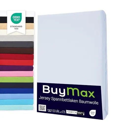 Buymax Spannbettlaken 140x200cm aus 100% Baumwolle, Jersey, weiß, geeignet bis 25 cm Matratzenhöhe