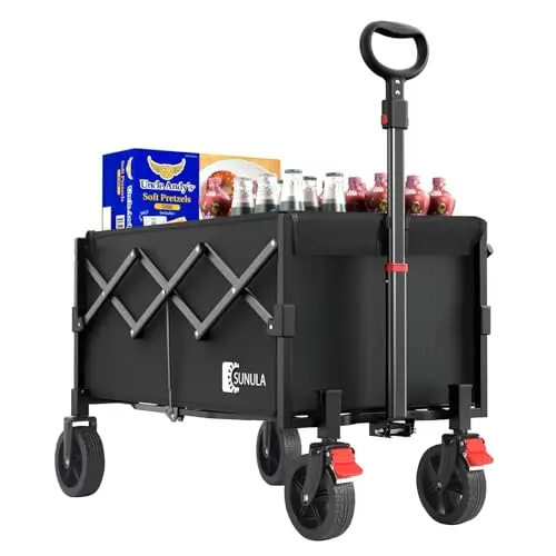 SUNULA Faltbarer Bollerwagen 80L, geländegängig mit Bremsen, schwarz
