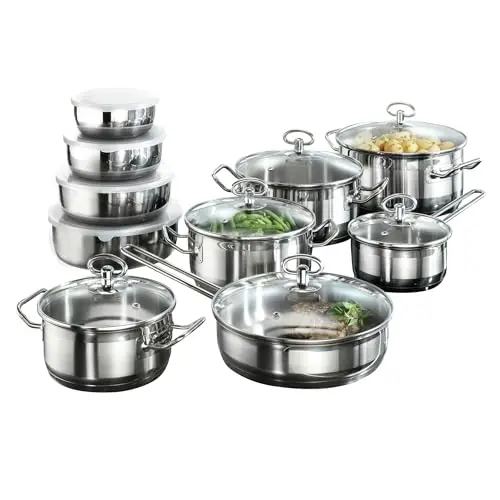 Kärcher Jasmin Topfset 20-teilig | Edelstahl Kochtopf Set mit Glasdeckel | Spülmaschinen- und backofenfest