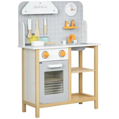 AIYAPLAY Kinderküche mit Ofen, Herd, Spüle & Zubehör – Spielküche für Kinder (3-6 Jahre), Grau