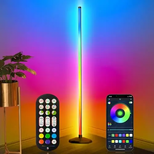 KingSom RGB Stehlampe für Wohnzimmer und Schlafzimmer, dimmbar mit Fernbedienung und App, 16 Millionen Farben