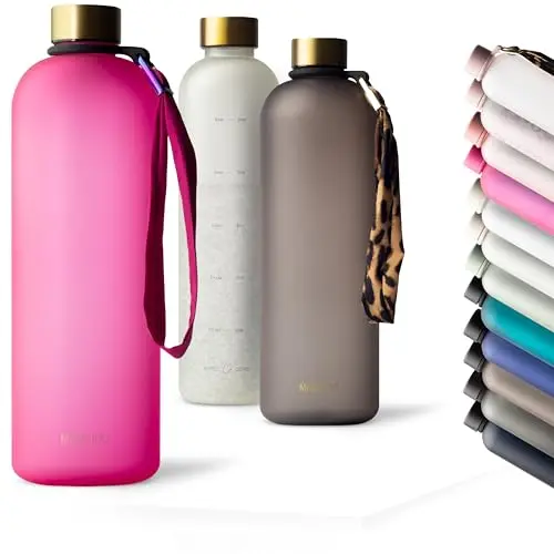 MAMEIDO 1,5 l Trinkflasche mit Zeitmarkierung - Auslaufsicher, BPA-frei für Sport & Büro (Glow Couture)