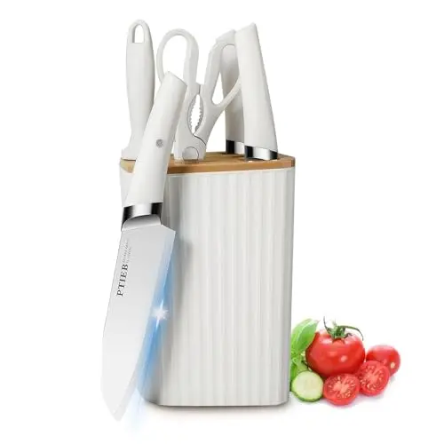 Justup Küchenmesser-Set, 6-teiliges scharfes Messer-Set mit ergonomischem Griff und Messerblock