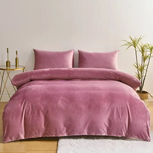 Chanyuan Plüsch Bettwäsche Set 135x200cm Rosa Lila 2-teilig mit Kissenbezug 80x80cm - Kuscheliges Coral Fleece für den Winter