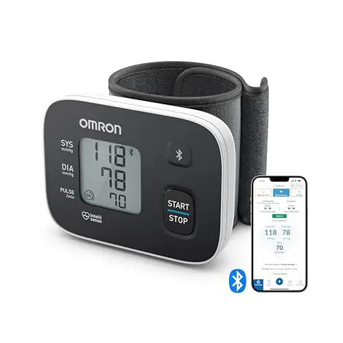 OMRON RS3 Intelli IT Handgelenk-Blutdruckmessgerät mit App, 13,5–21,5 cm Manschette, Manschettensitzkontrolle, 30 Speicher