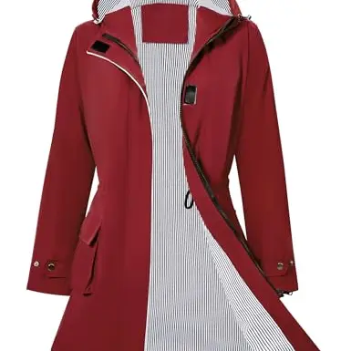 PONCEAU Damen Wasserdichte Regenjacke mit Kapuze - Leichter Windbreaker & Trenchcoat für Outdoor