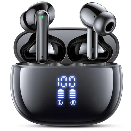 ZIUTY Bluetooth 5.3 In-Ear Kopfhörer, wasserdicht, 48 Std, LED, HiFi Sound, 4 Mikrofone – Schwarz