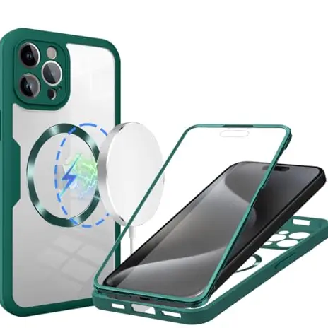 LENGRACE Magnetische Handyhülle für iPhone 16 Pro Max, Stoßfest und Transparent, Magsafe-kompatibel - Grün