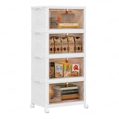 PurKeep Aufbewahrungsbox mit Deckel, 4 Stück, 23L, weiß, faltbar, für Haus und Büro