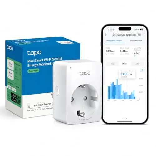 TP-Link Tapo Smart WLAN Steckdose P110 mit Energieverbrauchskontrolle, kompatibel mit Alexa & Google Home, Sprachsteuerung, Fernzugriff, Mini