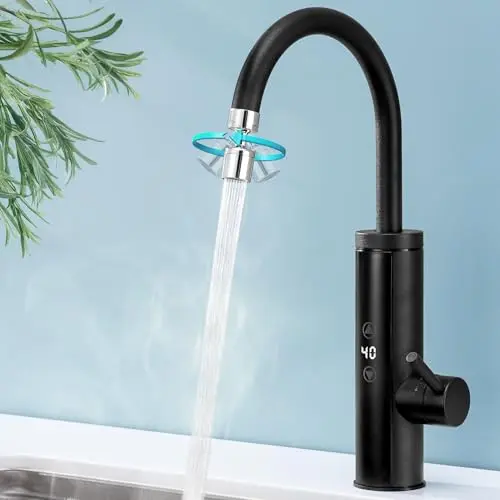HOMELODY Elektrischer Wasserhahn mit 3400W Durchlauferhitzer und Touch-Temperaturregler für Küche und Camping