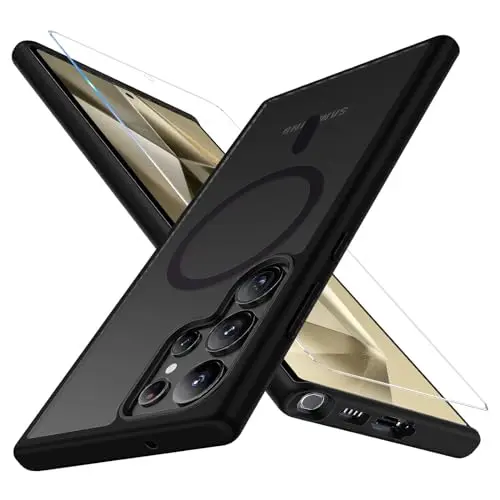 Handyhülle für Samsung Galaxy S23 Ultra 5G mit Magsafe und Schutzfolie, Matt Anti-Fingerabdruck
